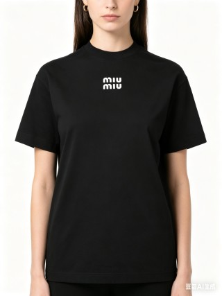 Miu Miu Logo Black Short Sleeve T-Shirt view 6