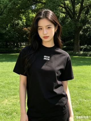 Miu Miu Logo Black Short Sleeve T-Shirt view 7
