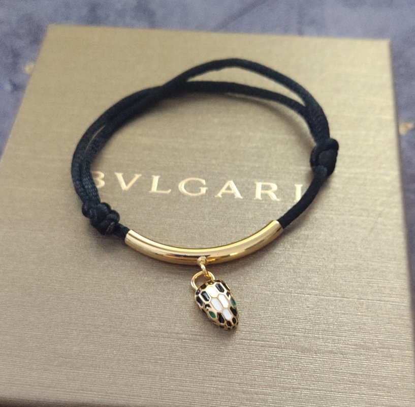 Bvlgari Snake Charm Black Rope Bracelet Gold