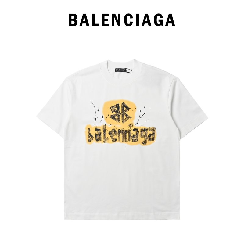 Balenciaga Yellow Logo White T-Shirt view