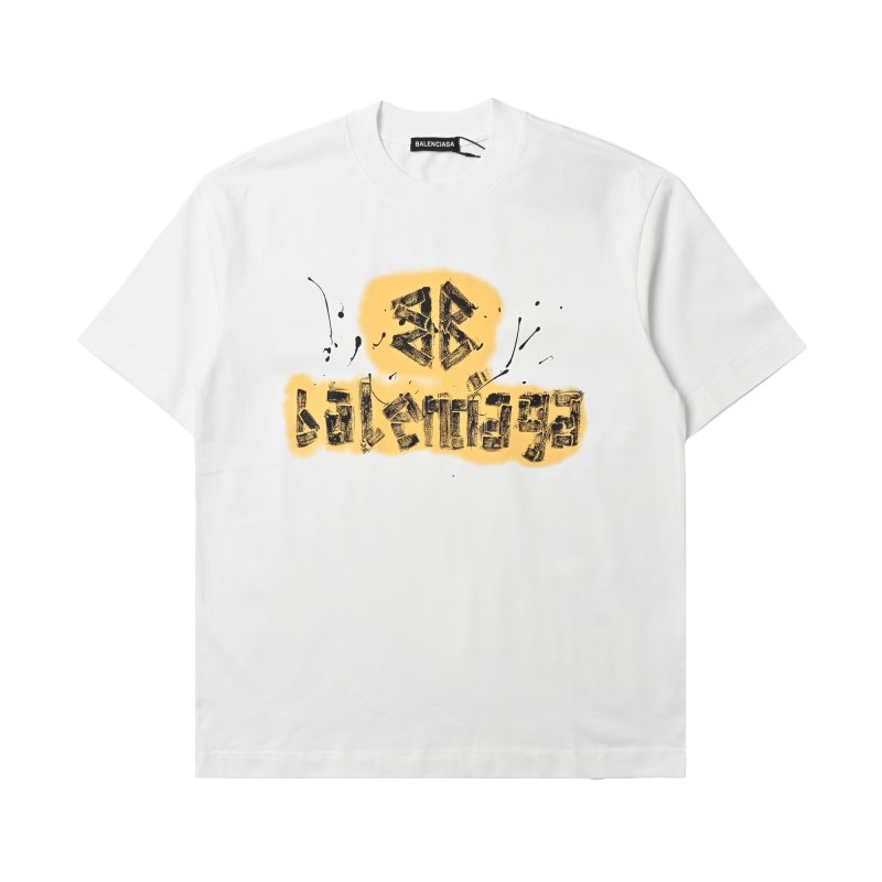 Balenciaga Yellow Logo White T-Shirt view