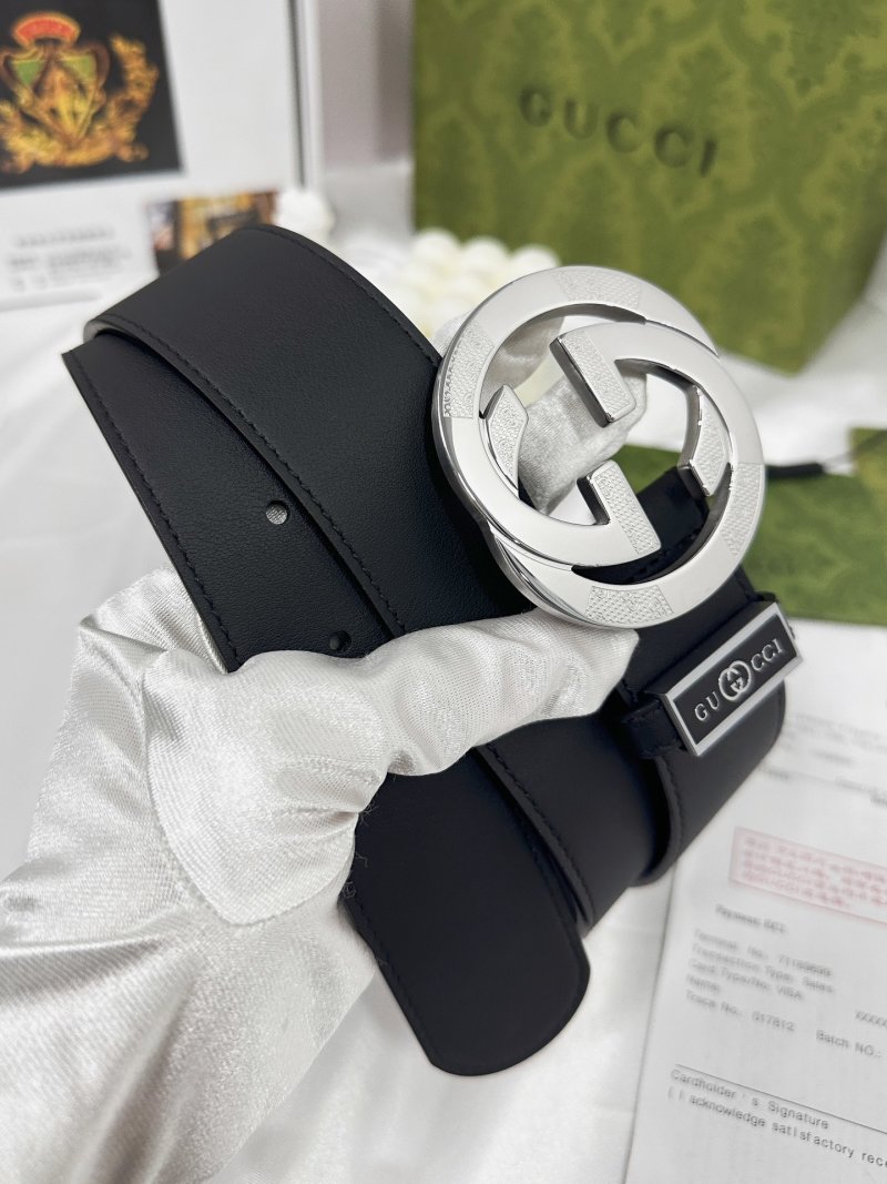 Gucci GG Marmont Black Leather Belt with Silver Buckle
