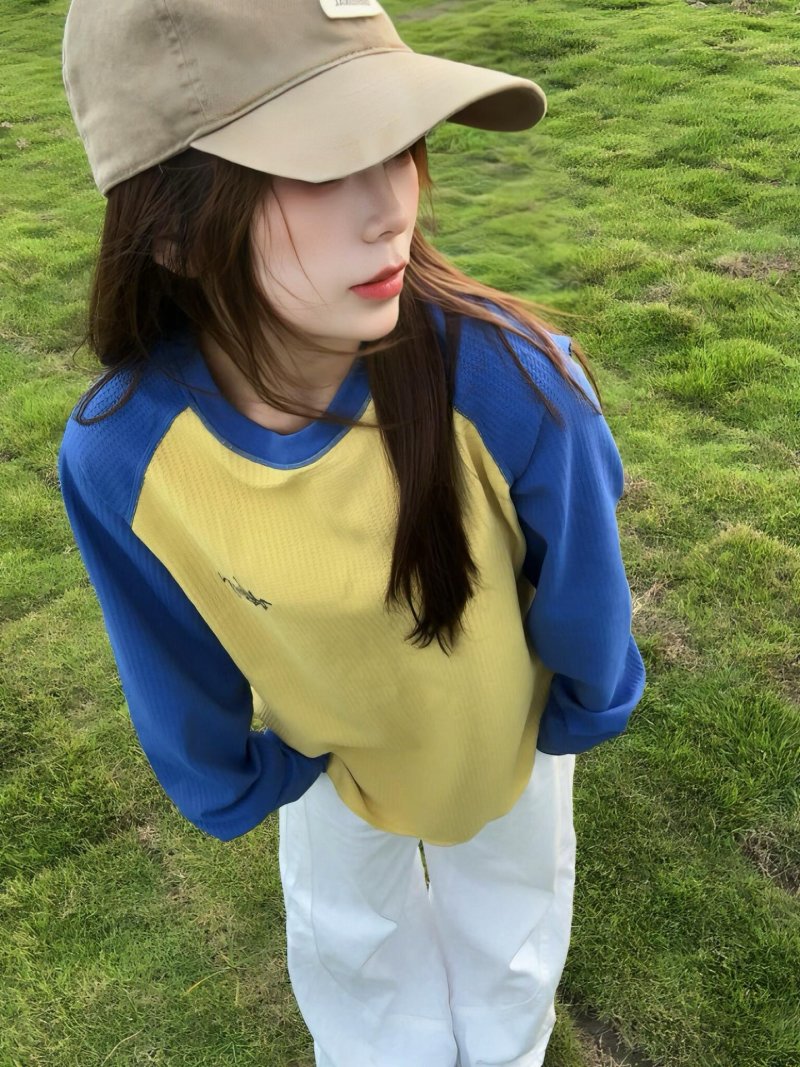 Blue & Yellow Colorblock Thermal Long Sleeve Tee view