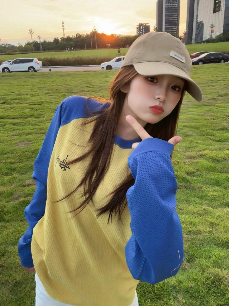 Blue & Yellow Colorblock Thermal Long Sleeve Tee view