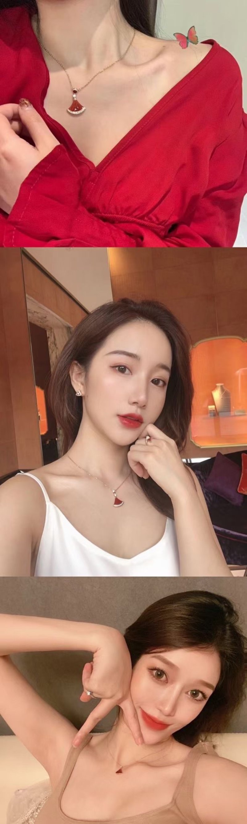 Bvlgari Red Carnelian Triangle Pendant Necklace