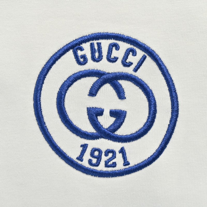 White Crew Neck T-Shirt with Navy Ringer Trim and Emblem view