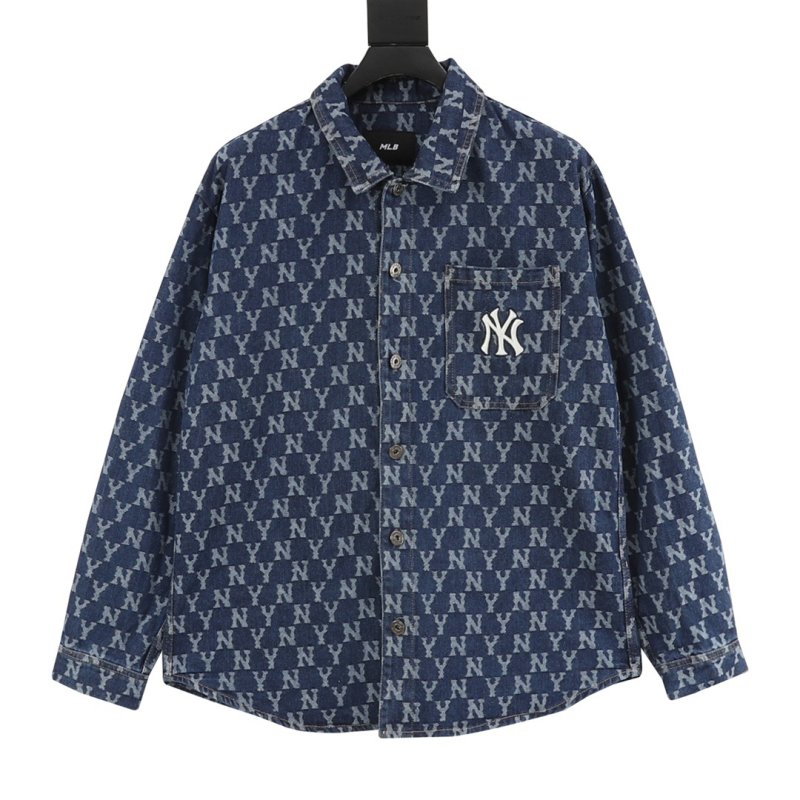 Navy Monogram Pattern Button-Up Shirt view