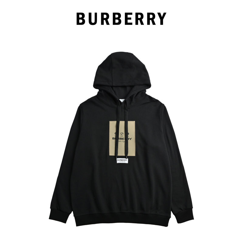 Burberry Black Logo Hoodie with Beige Patch view