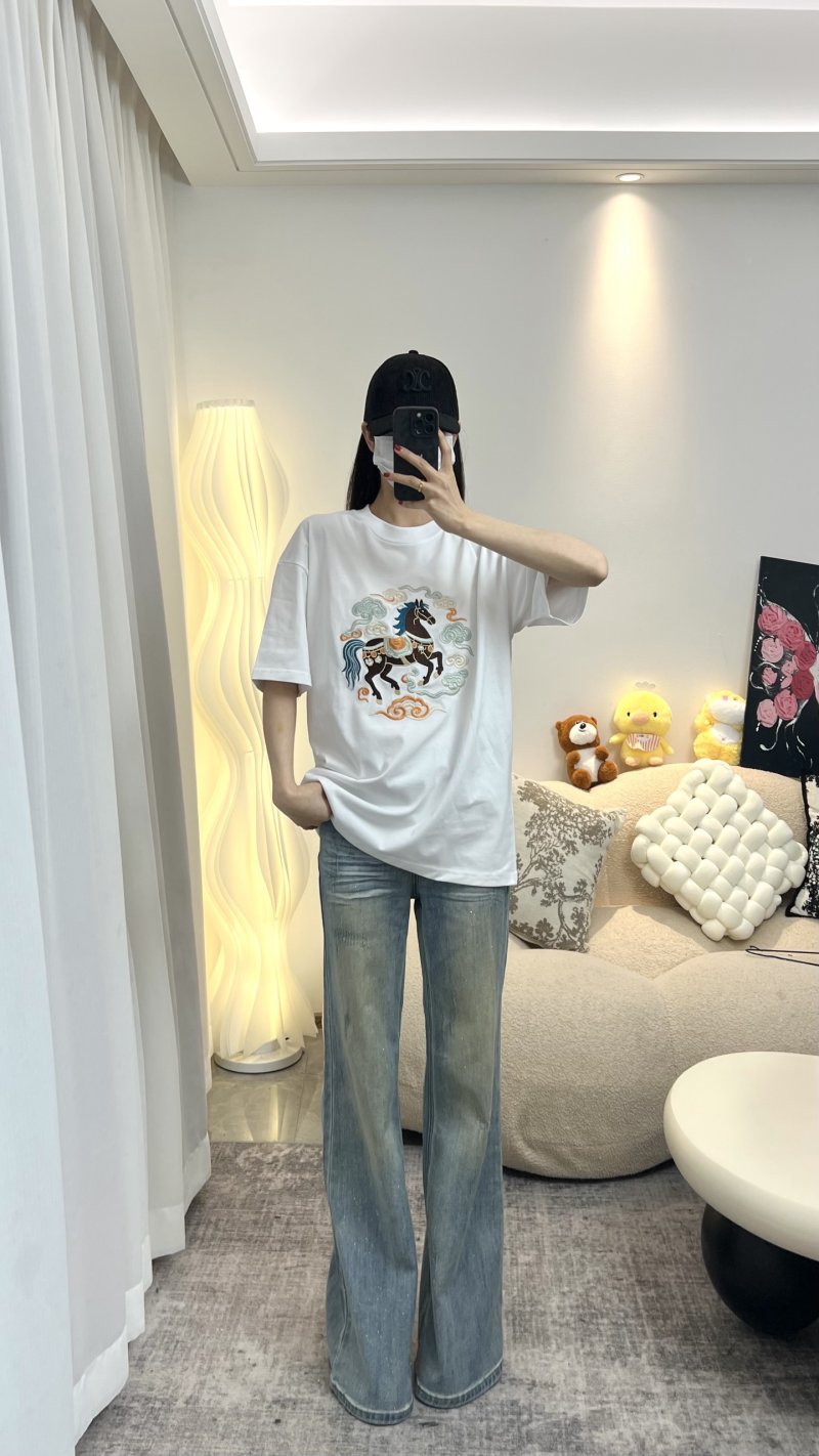 White Graphic Horse T-Shirt with Celestial Design
