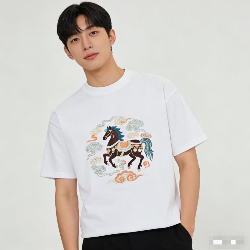 White Graphic Horse T-Shirt with Celestial Design view