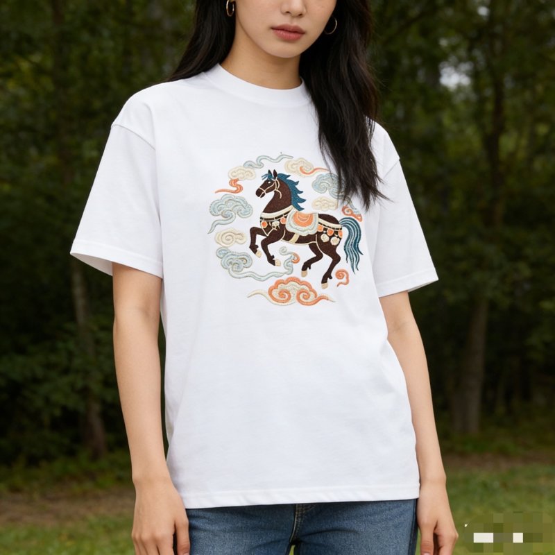 White Graphic Horse T-Shirt with Celestial Design view