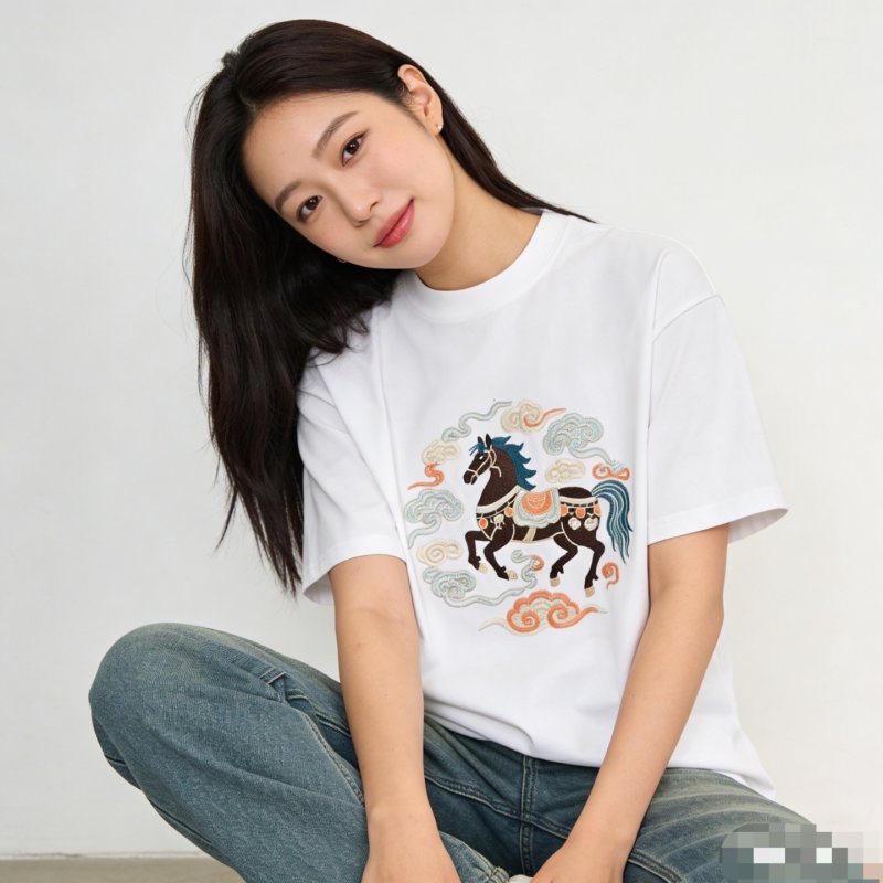White Graphic Horse T-Shirt with Celestial Design view