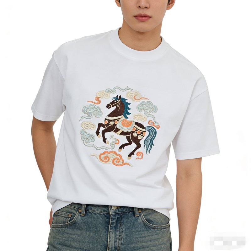 White Graphic Horse T-Shirt with Celestial Design view