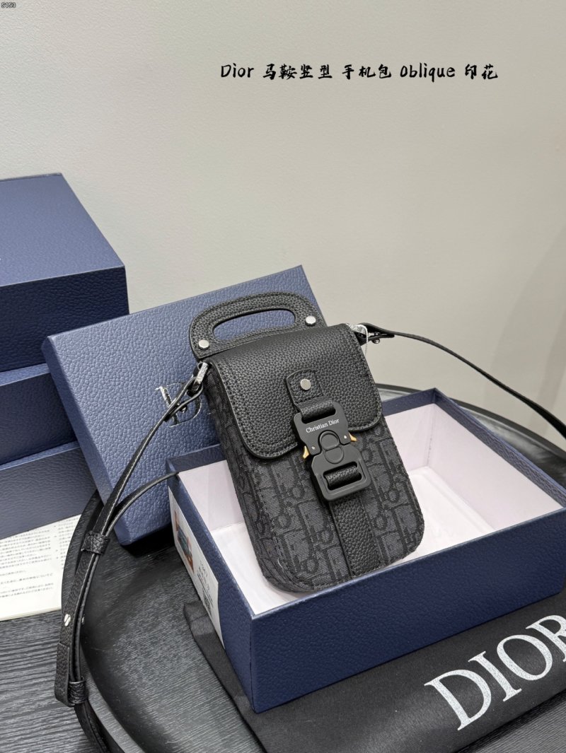 Dior Saddle Vertical Phone Bag Oblique Print Black