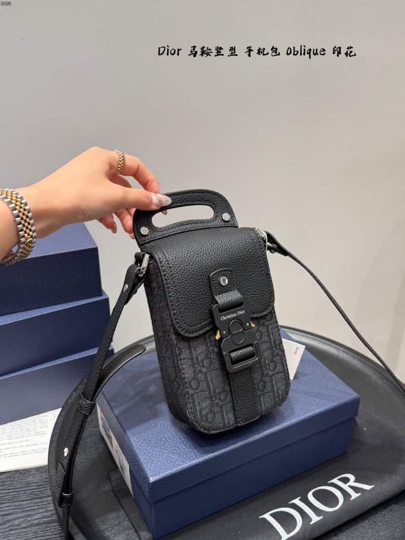Dior Saddle Vertical Phone Bag Oblique Print Black view