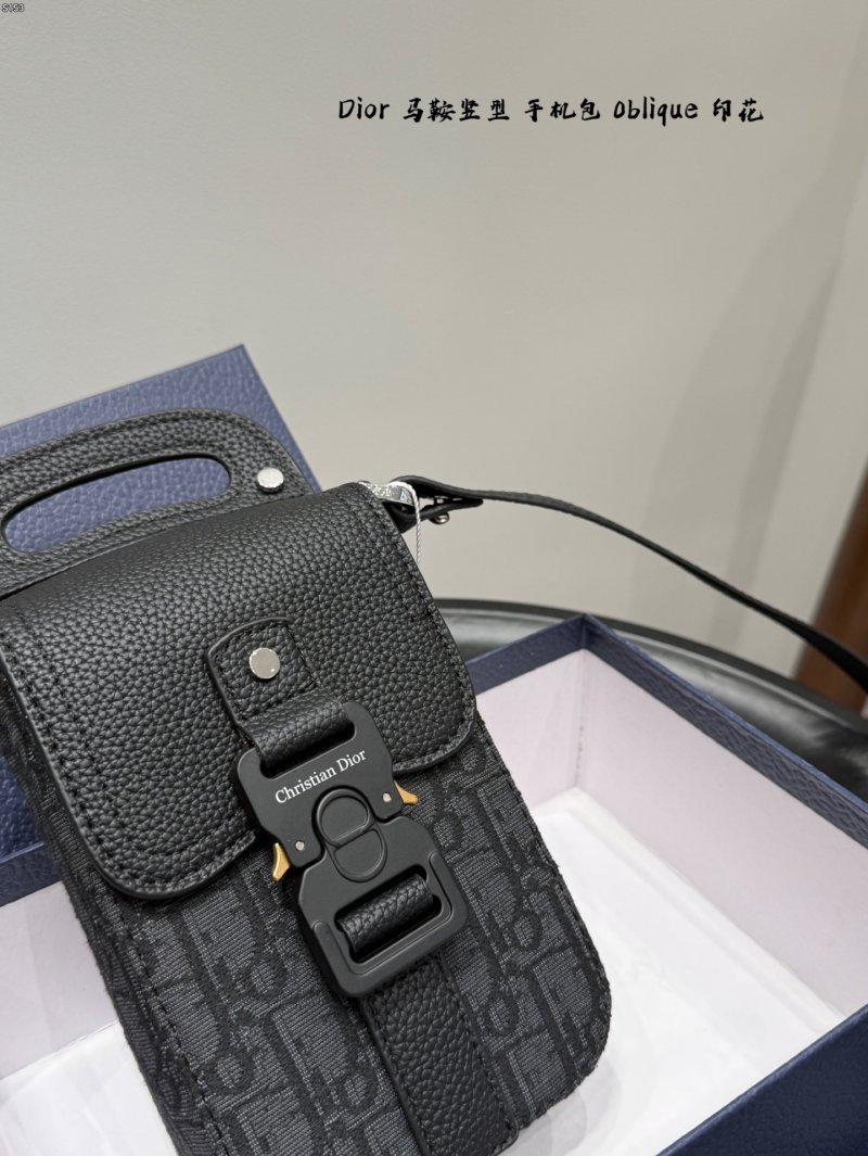 Dior Saddle Vertical Phone Bag Oblique Print Black view