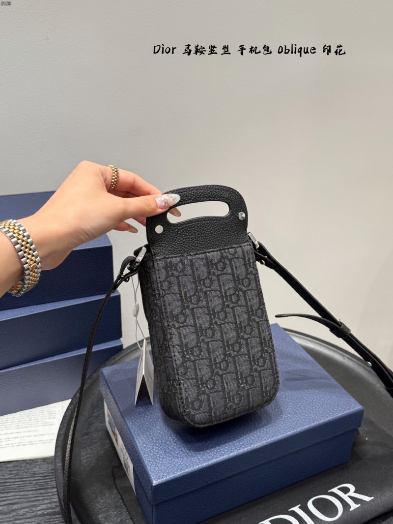 Dior Saddle Vertical Phone Bag Oblique Print Black view