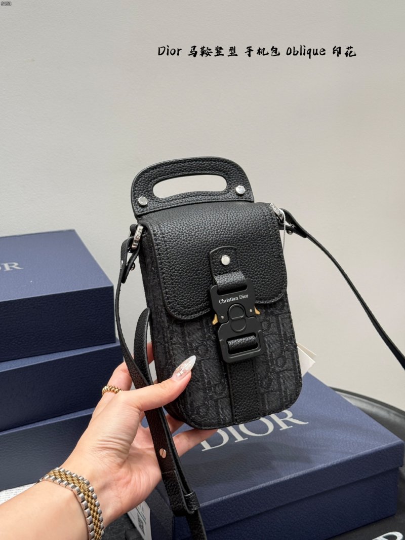 Dior Saddle Vertical Phone Bag Oblique Print Black view
