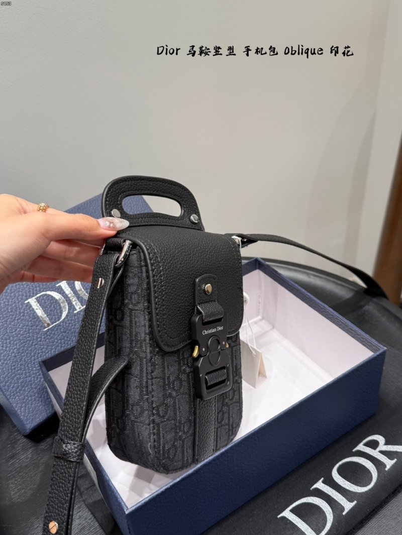 Dior Saddle Vertical Phone Bag Oblique Print Black view