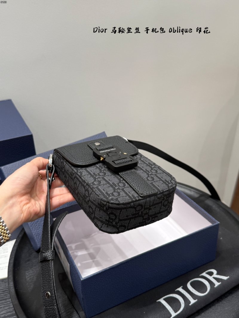 Dior Saddle Vertical Phone Bag Oblique Print Black view