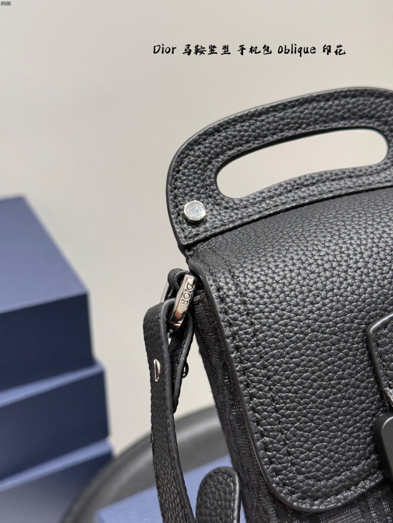 Dior Saddle Vertical Phone Bag Oblique Print Black view