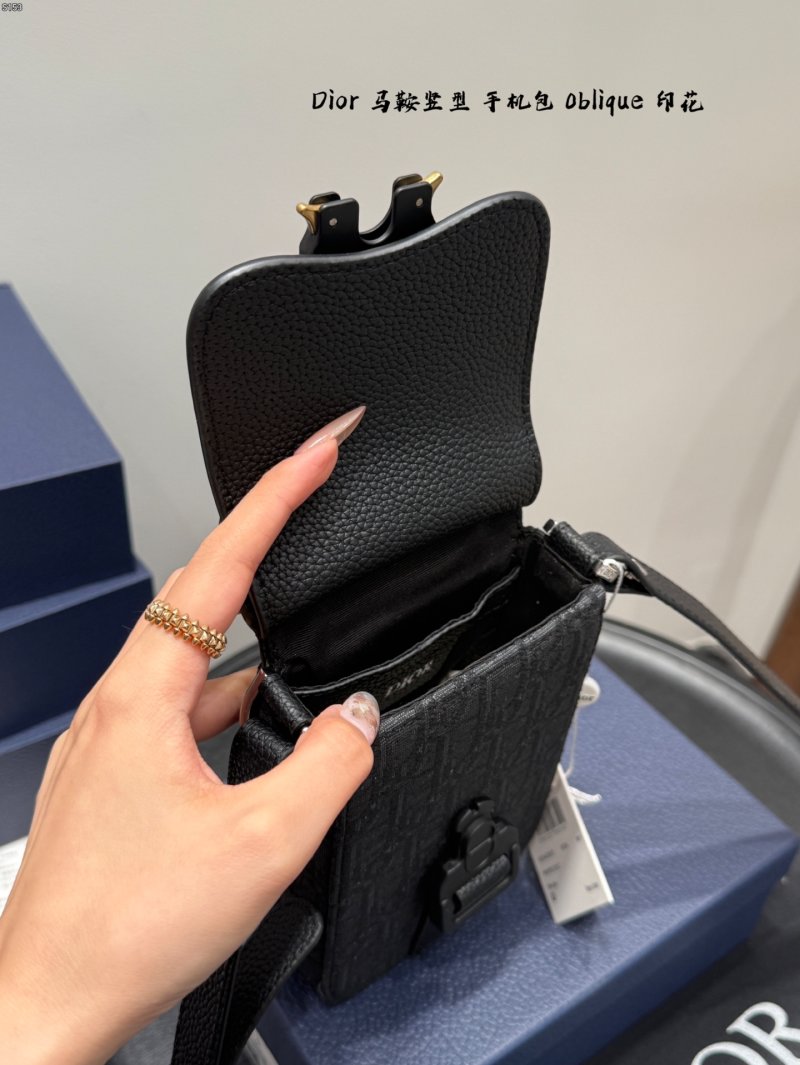 Dior Saddle Vertical Phone Bag Oblique Print Black view