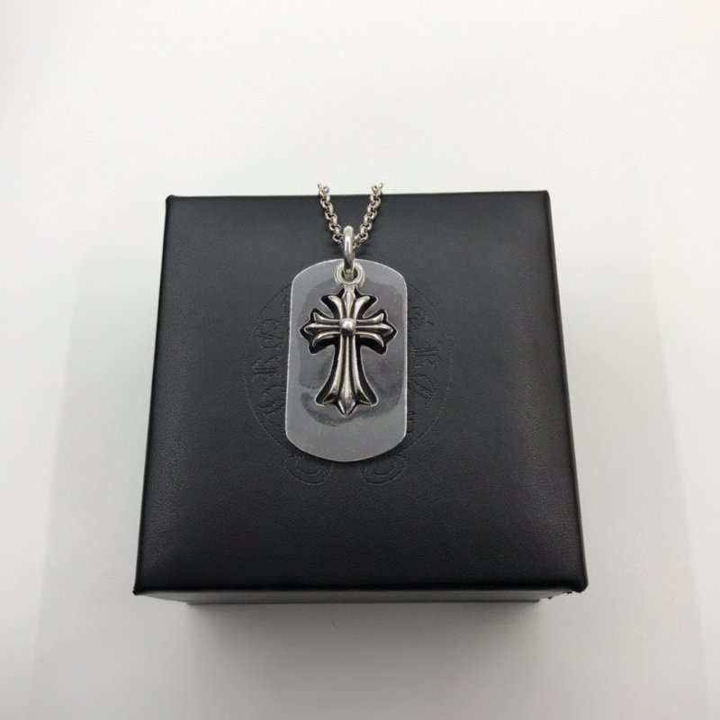 Chrome Hearts Cross Dog Tag Silver Chain Necklace