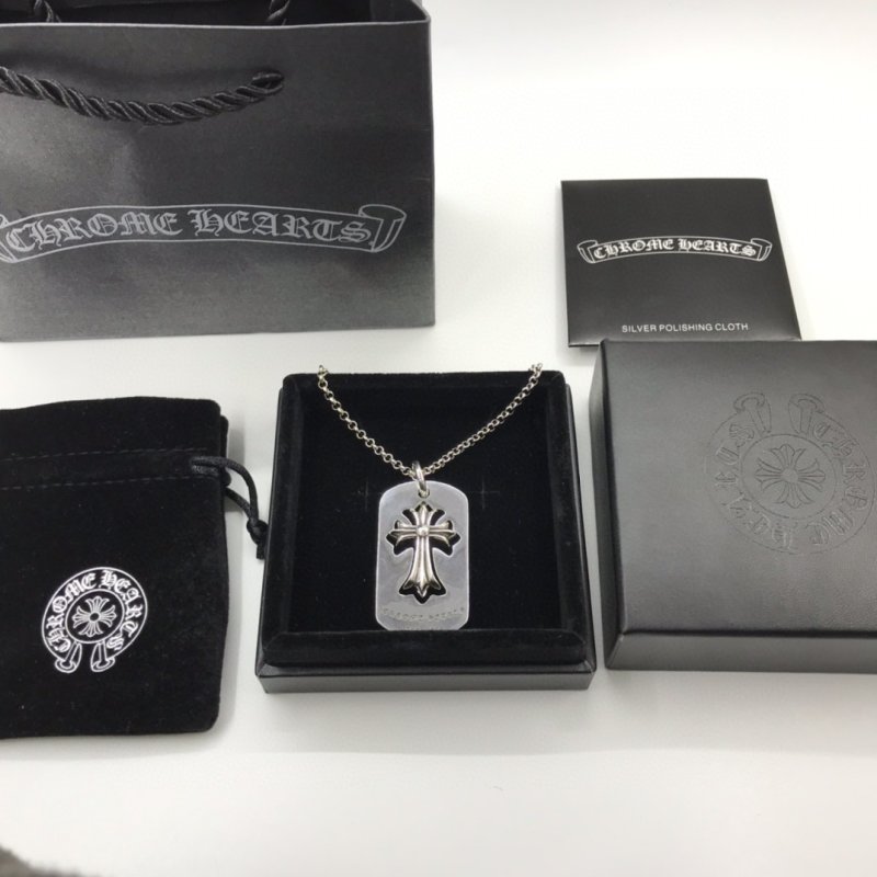 Chrome Hearts Cross Dog Tag Silver Chain Necklace view