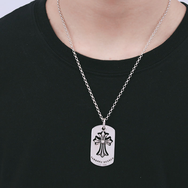 Chrome Hearts Cross Dog Tag Silver Chain Necklace view