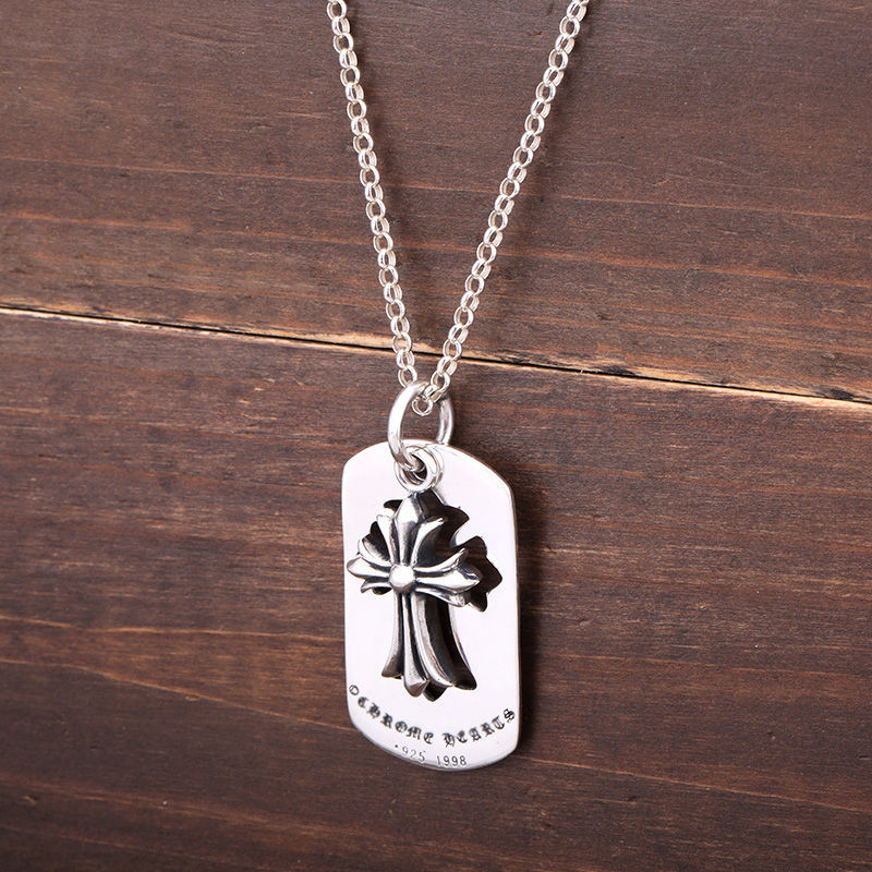 Chrome Hearts Cross Dog Tag Silver Chain Necklace view