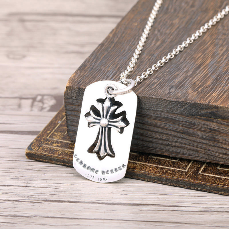 Chrome Hearts Cross Dog Tag Silver Chain Necklace view