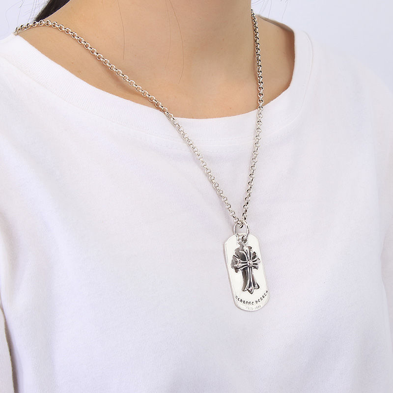 Chrome Hearts Cross Dog Tag Silver Chain Necklace view