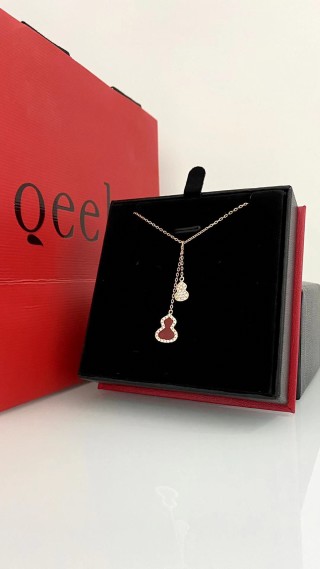 Qeelin Red Jade Gourd Tassel Pendant Necklace S925 view 2