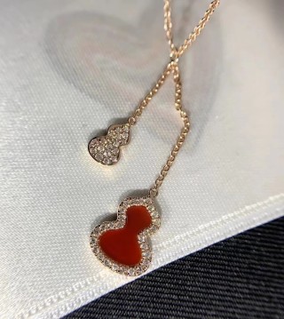 Qeelin Red Jade Gourd Tassel Pendant Necklace S925 view 8