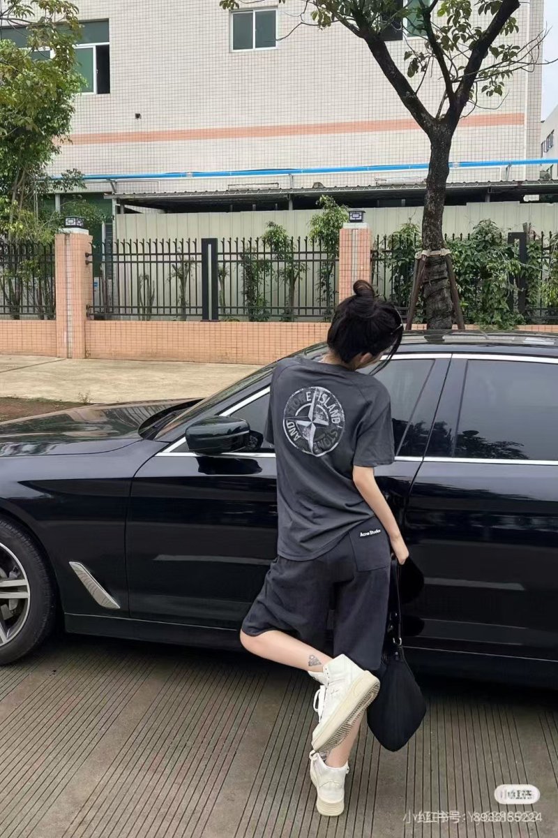 Stone Island Black Compass Logo Shorts