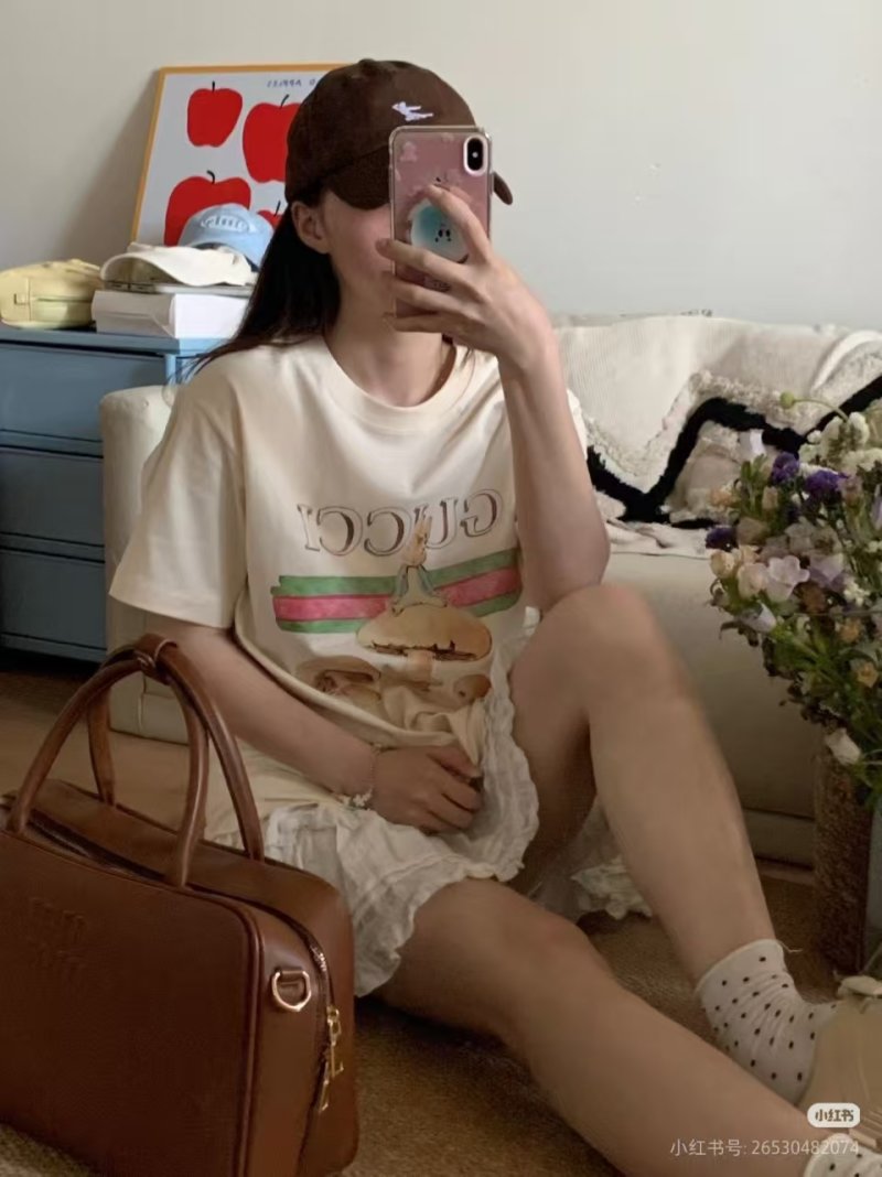 Gucci Cream Mushroom Graphic T-Shirt view