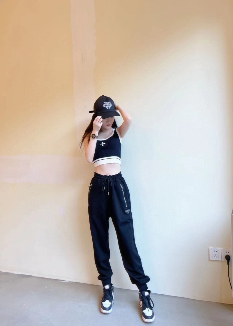 Prada Black Joggers with Metal Zip Detail view