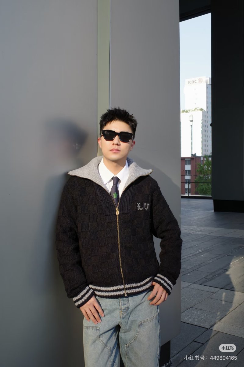 Black Quilted Zip Jacket with Striped Trim view