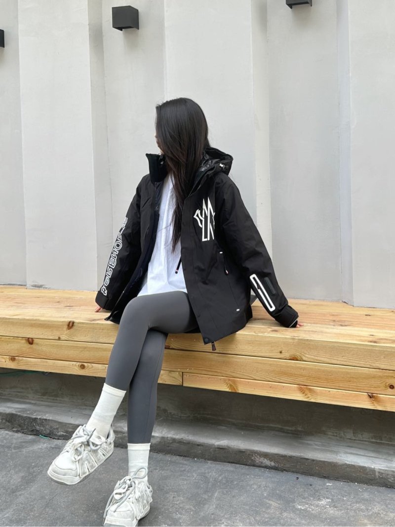 Black Oversized Down Puffer Jacket with Graphic Print