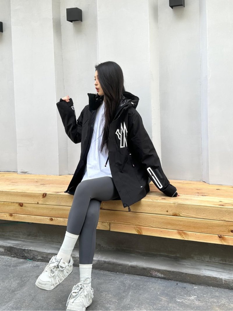 Black Oversized Down Puffer Jacket with Graphic Print view