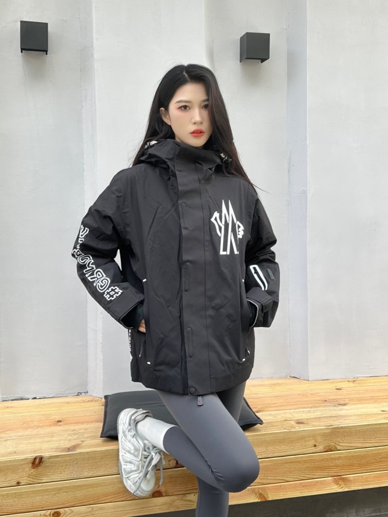 Black Oversized Down Puffer Jacket with Graphic Print view