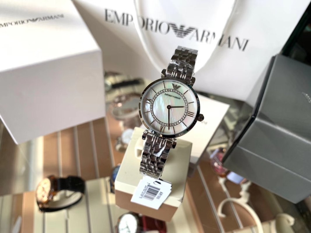 Emporio Armani AR1908 Mother-of-Pearl Crystal Watch Silver