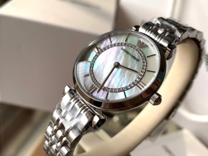 Emporio Armani AR1908 Mother-of-Pearl Crystal Watch Silver view 3