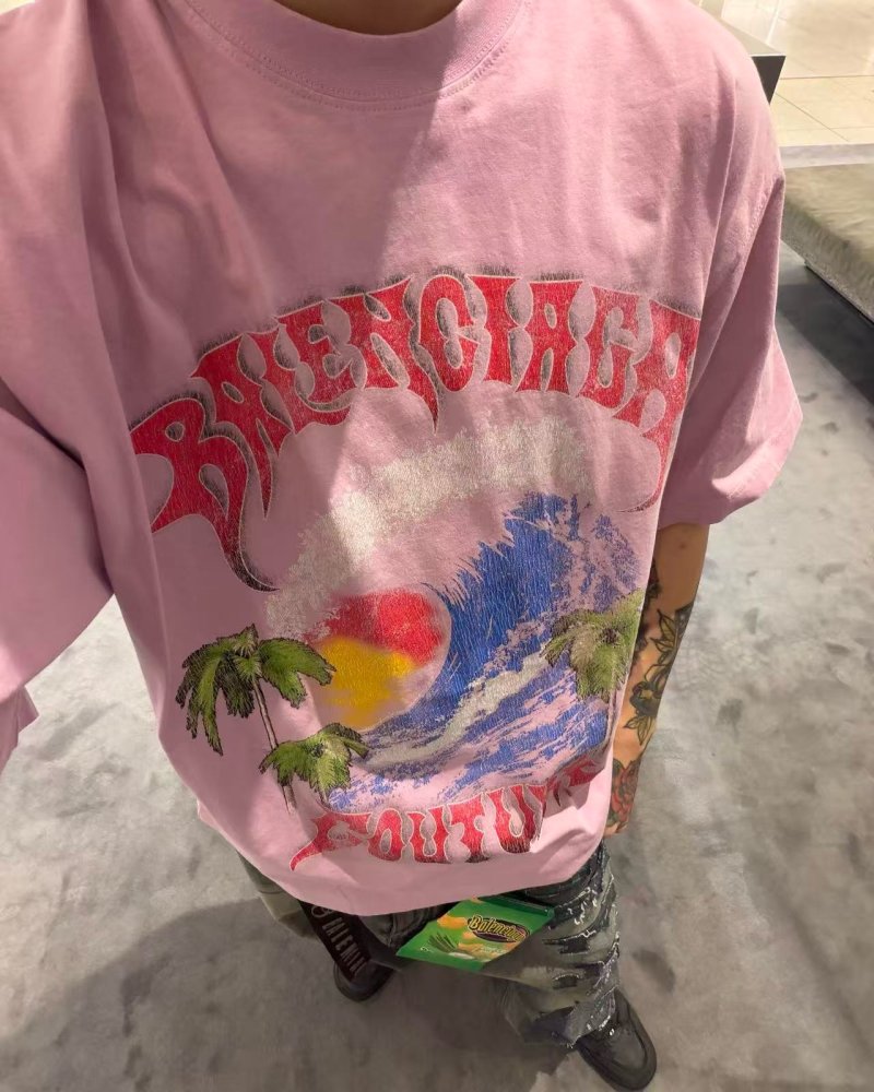 Chrome Hearts Pink Graphic T-Shirt with Wave Print