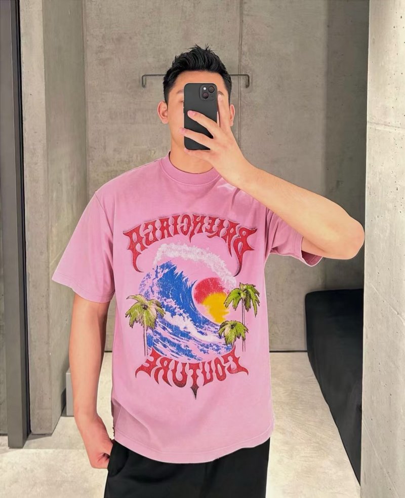 Chrome Hearts Pink Graphic T-Shirt with Wave Print view