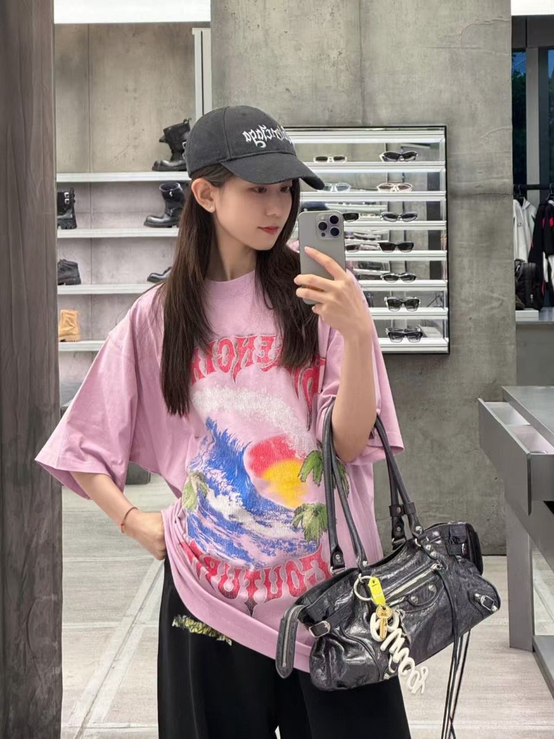 Chrome Hearts Pink Graphic T-Shirt with Wave Print view