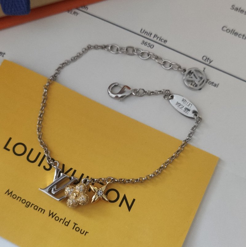 LV Gram Monogram Floral Zirconia Chain Bracelet Silver view