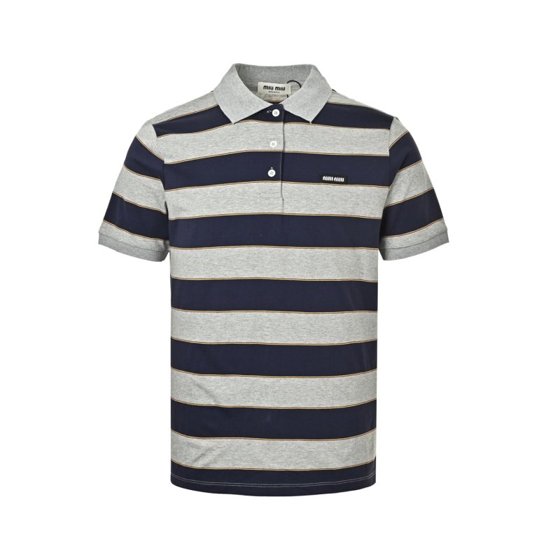 Miu Miu Navy & Grey Striped Polo Shirt view