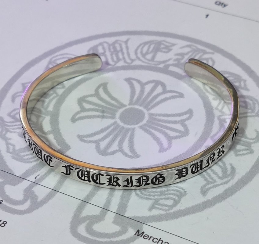 Chrome Hearts Silver Engraved Cuff Bracelet