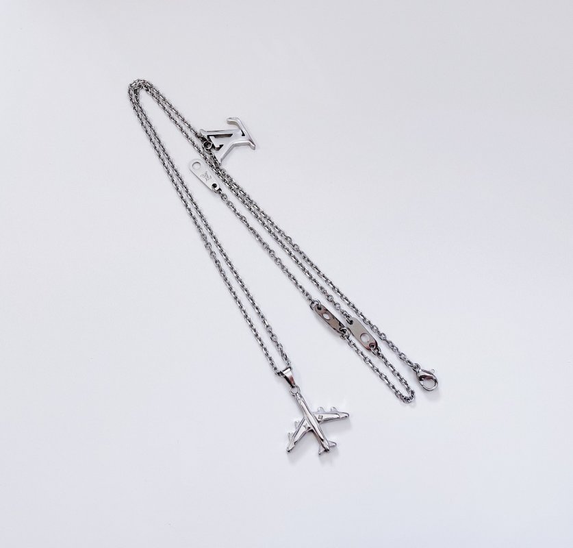 LV Plane Pendant Necklace Silver view